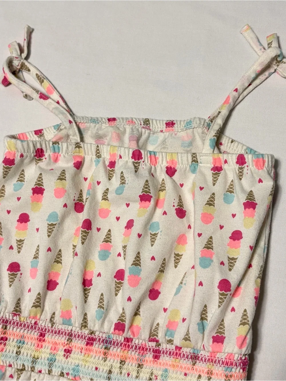Healthtex Girls 5T Ice Cream Cone Print Smocked Romper Tie Strap Shorts Playsuit
